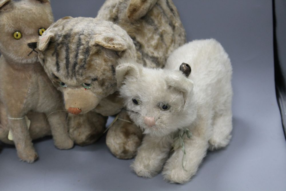 Four large vintage plush soft toy cats